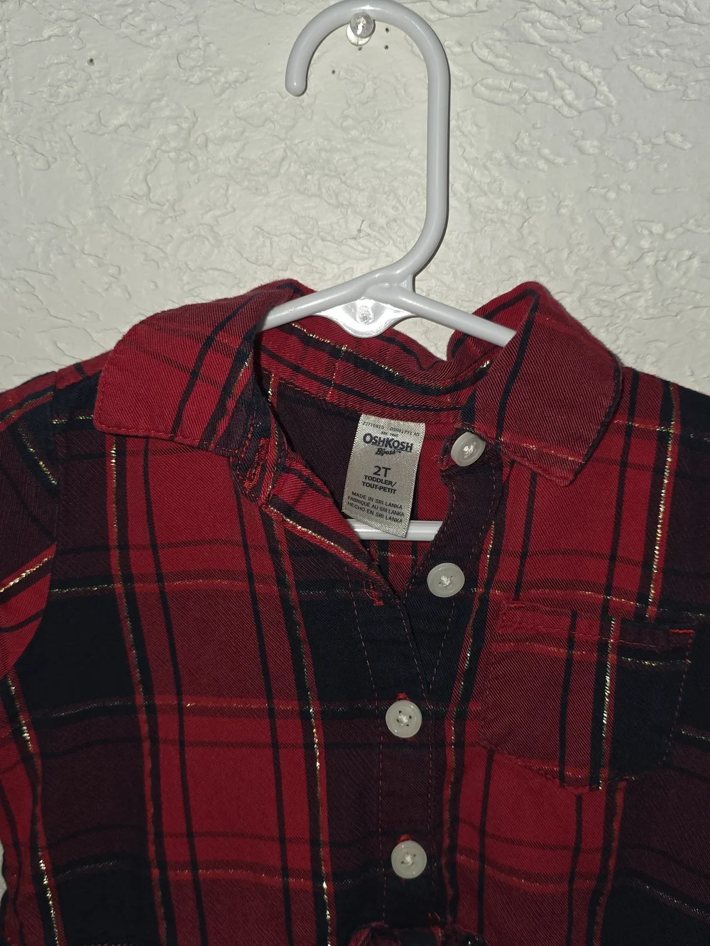 OshKosh B'gosh Red Plaid Shirt Dress with Navy Tulle Skirt 2t